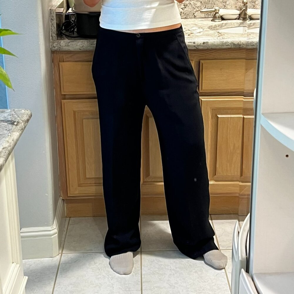 Vintage Wintersilks 100% Silk Crepe Black Wide Leg Baggy Slouchy Trousers Pants